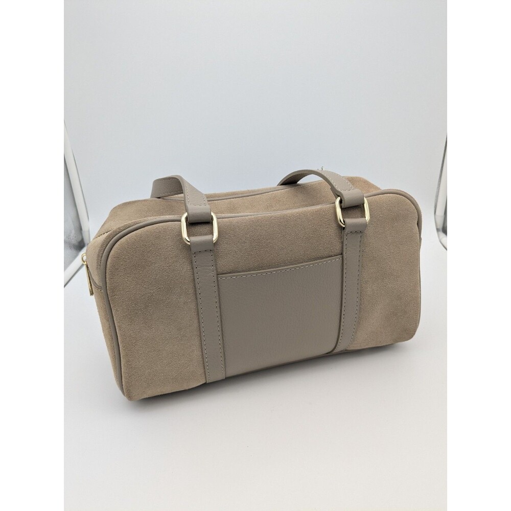Lilium Firenze Italian Leather Suede Minimalist Small Duffle Handbag Neutral